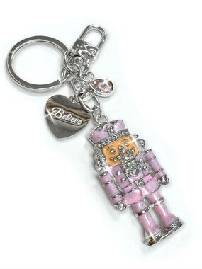 JACQUELINE KENT PURSE CHARM / KEY CHAIN NUTCRACKER IN SILVER PINK